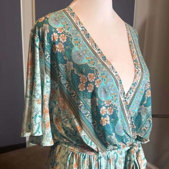 Women V-Neck Bohemian Blue Floral Print Short Summer Dress Cover Up Size 3XL NEW - Picture 4 of 14